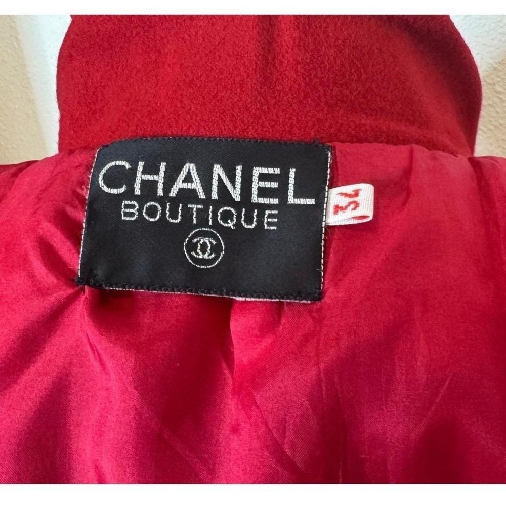 CHANEL VTG 80s Red Wool Double Breasted Coat Coco Coin Buttons 34 - Picture 4 of 12